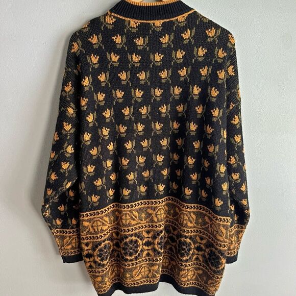 JP Collections Vintage Tulip Sweater L, Floral Knit, Black Mustard Pullover - Picture 6 of 9
